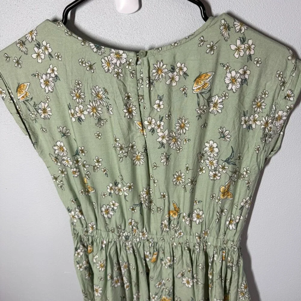 Oshkosh B'Gosh Girls Floral Dress Size 12 Green Short Sleeve Stretchy Cute Girly